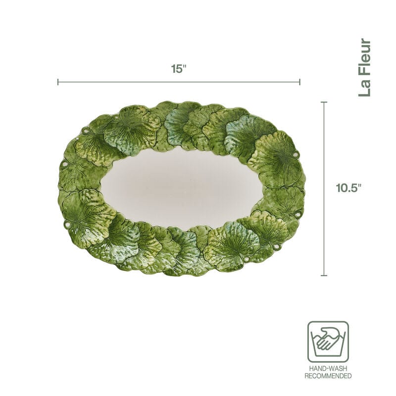 La Fleur Green Leaves Serving Platter, 15 IN