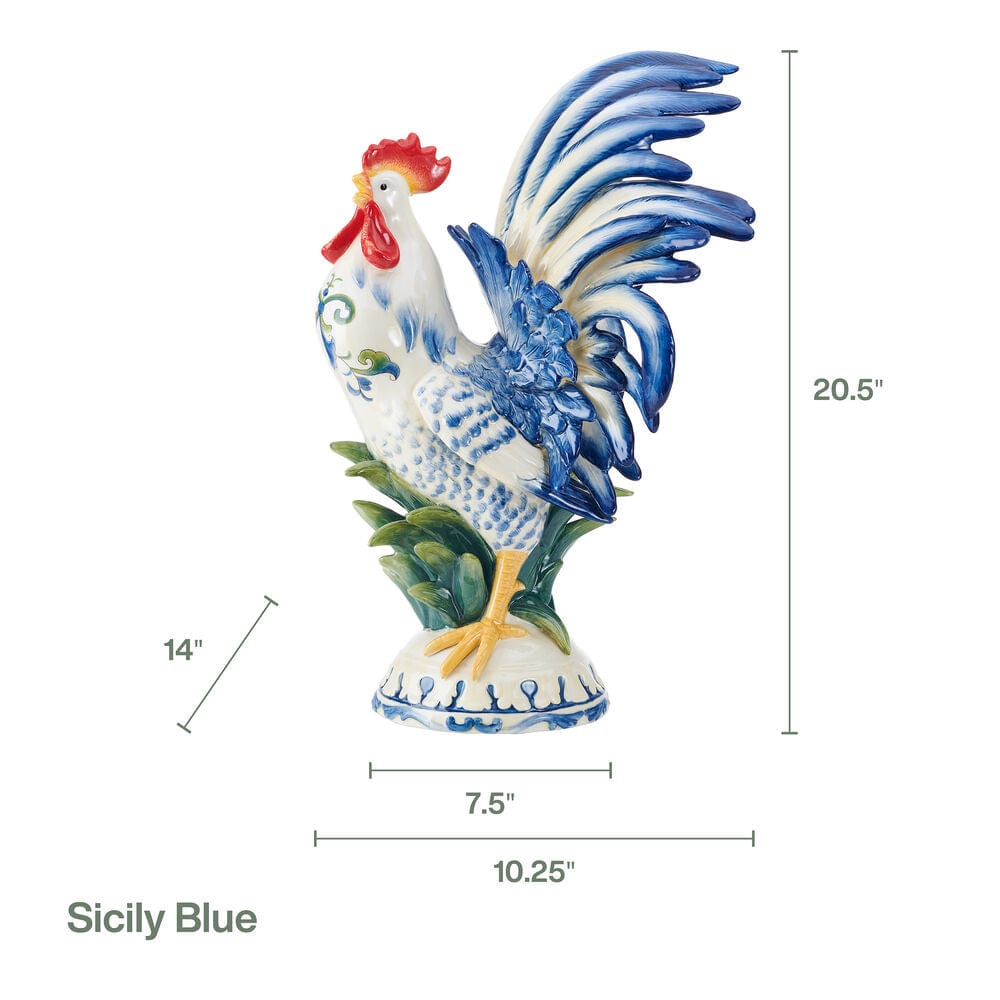 Sicily Blue Rooster Figurine, 20.5 IN