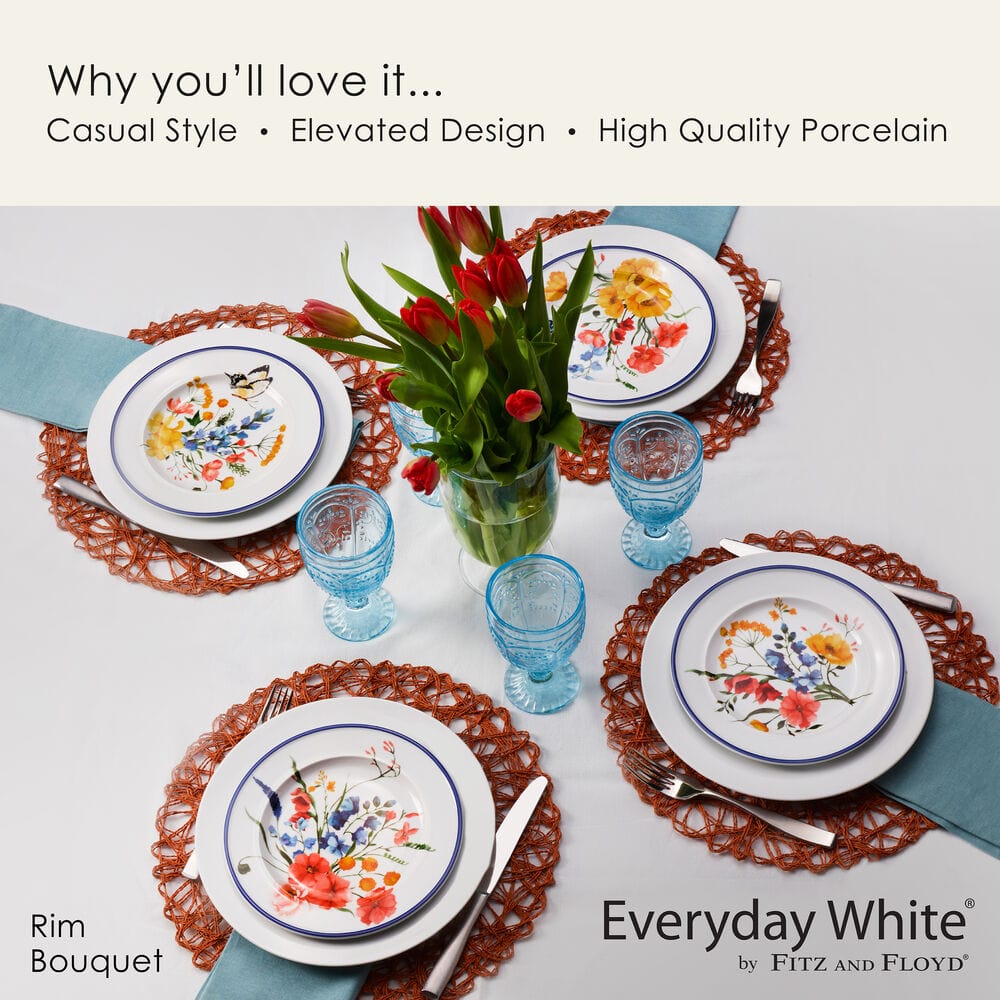 Everyday White® Set of 4 Bouquet Rim Salad Plates