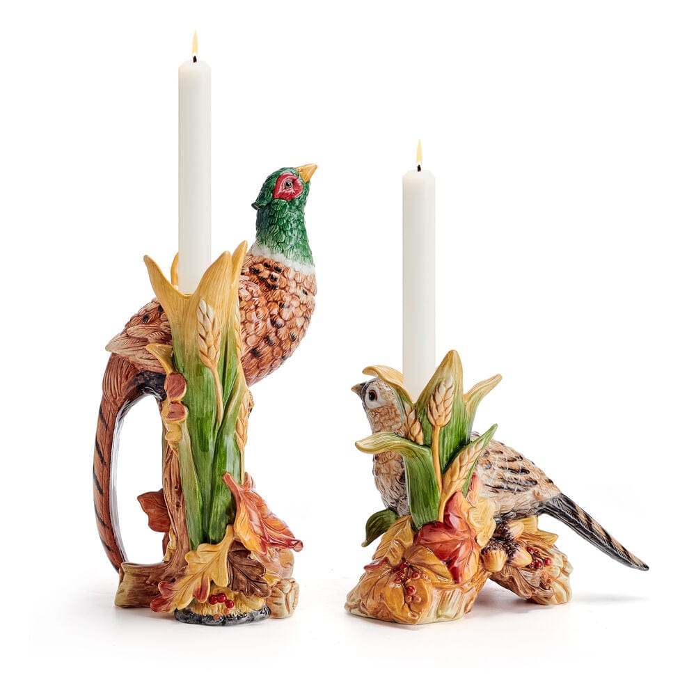 Fall Harvest Pheasant Figurine Candleholders, Set of 2