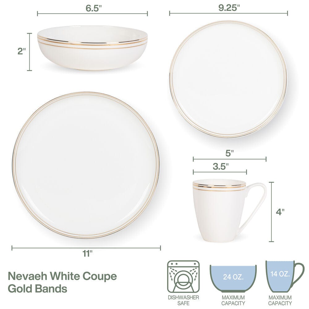 Nevaeh White Gold Bands 16 Piece Dinnerware Set, Service For 4