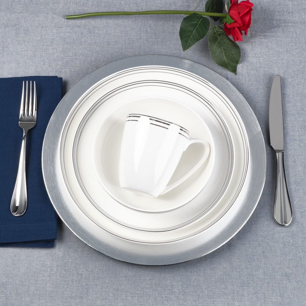 Nevaeh White Platinum Bands 16 Piece Dinnerware Set, Service For 4
