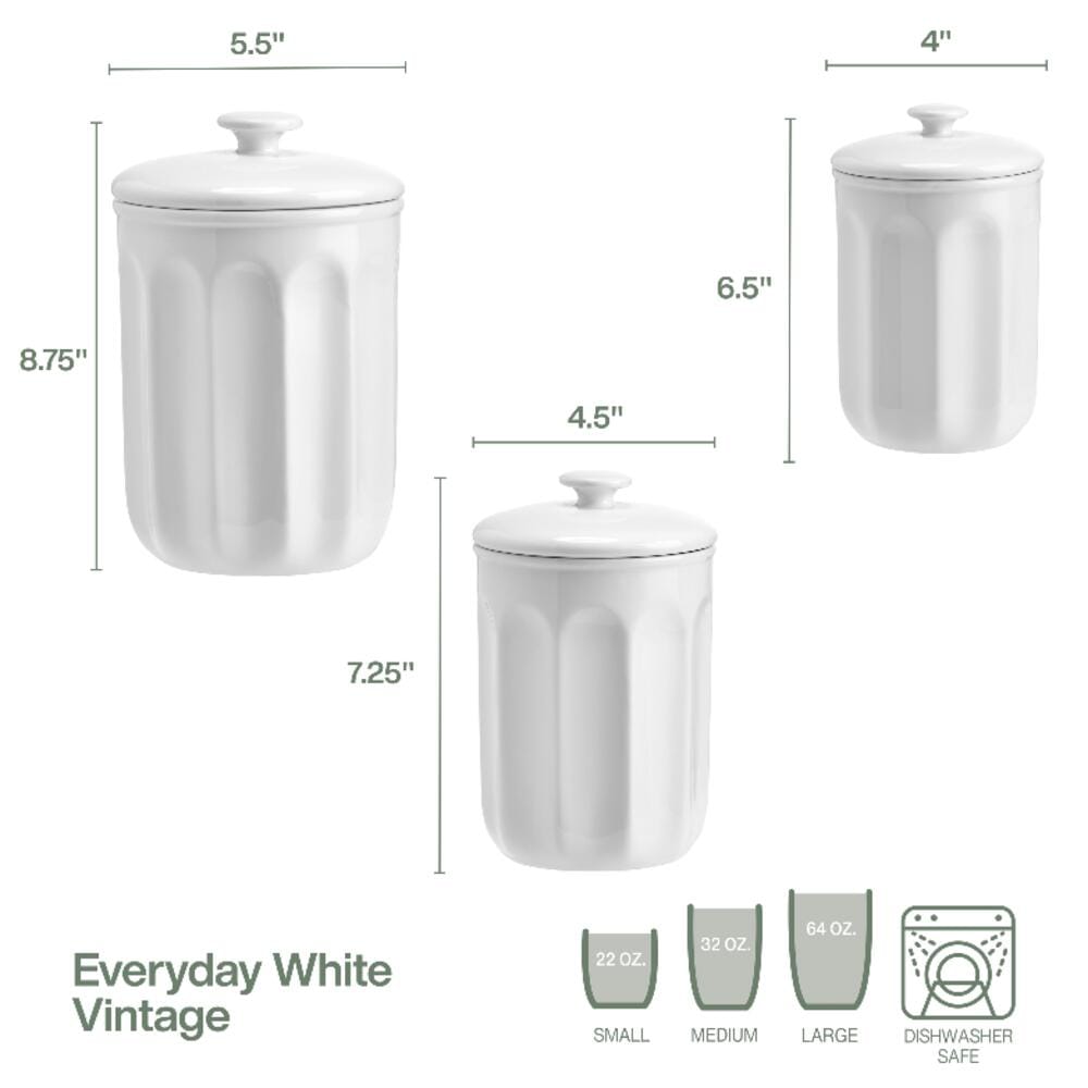 Everyday White® Vintage Set of 3 Kitchen Canisters