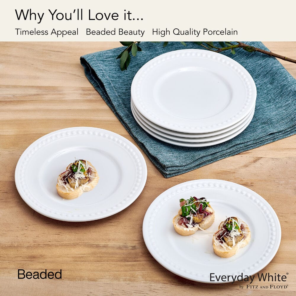 Everyday White® Beaded Set of 6 Appetizer Plates