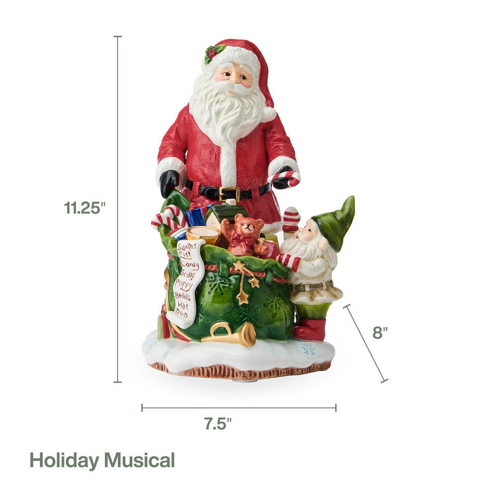 Holiday Musical Santa with Elf Figurine, 11 IN