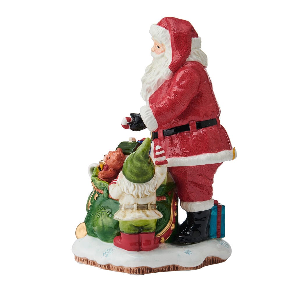 Holiday Musical Santa with Elf Figurine, 11 IN