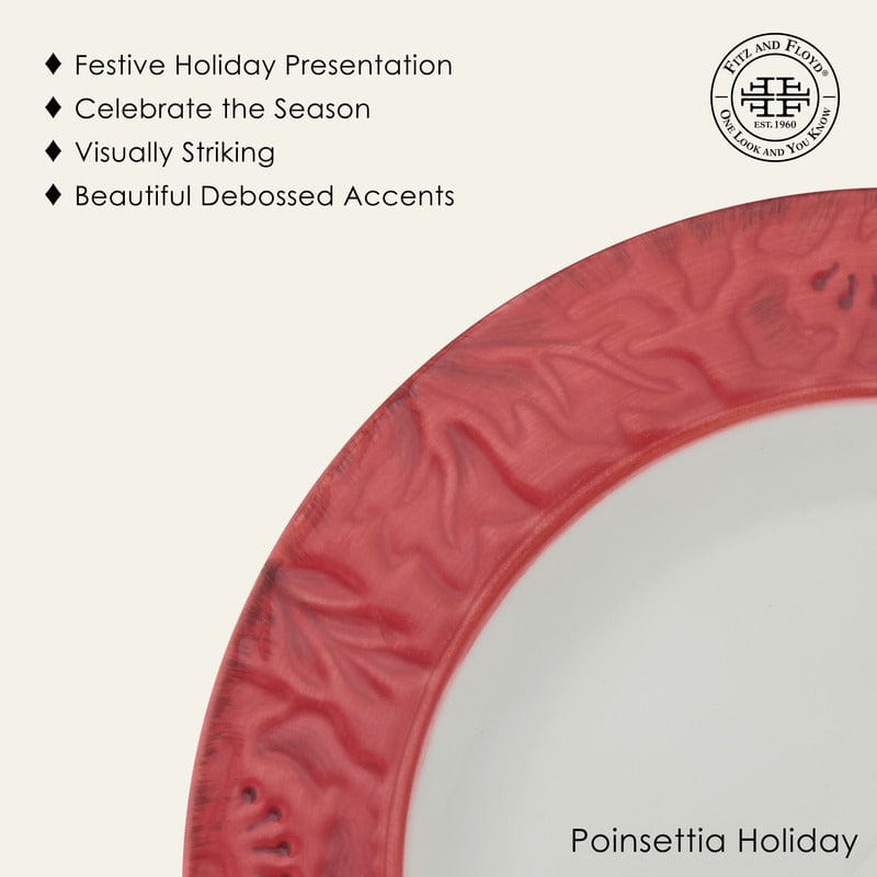 Poinsettia Holiday Set of 4 Dinner Plates