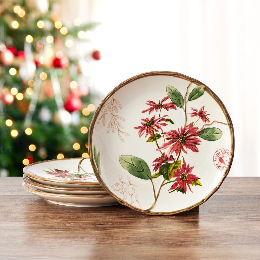 Poinsettia Holiday Set of 4 Salad Plates