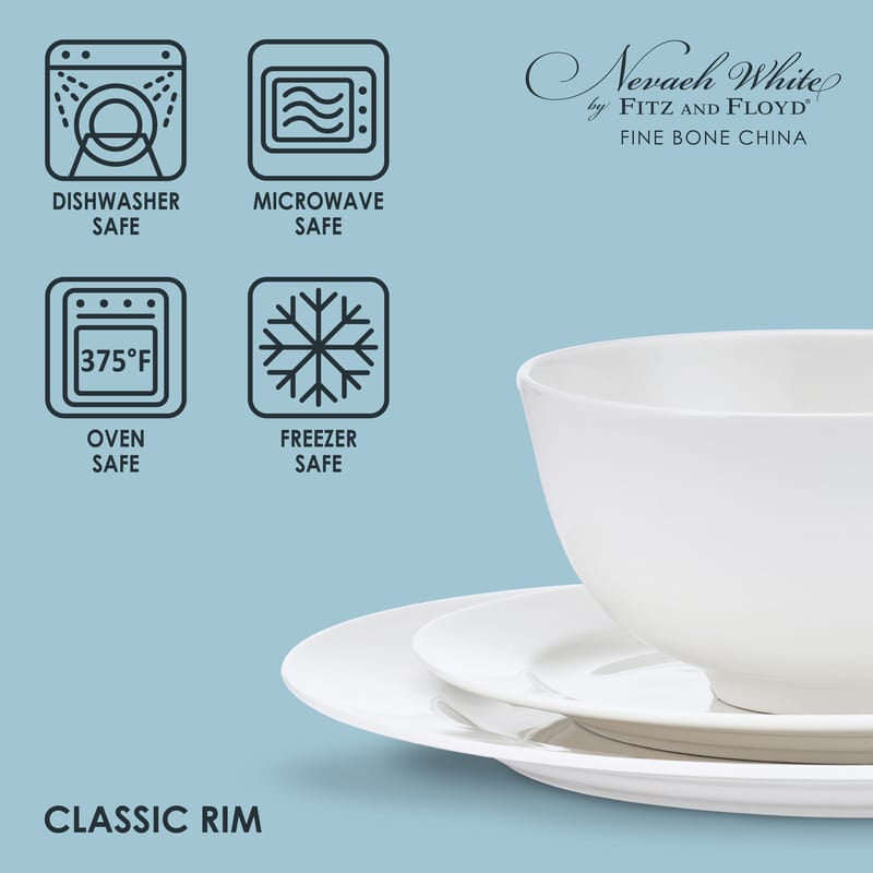 Nevaeh White Classic Rim 12 Piece Dinnerware Set, Service for 4