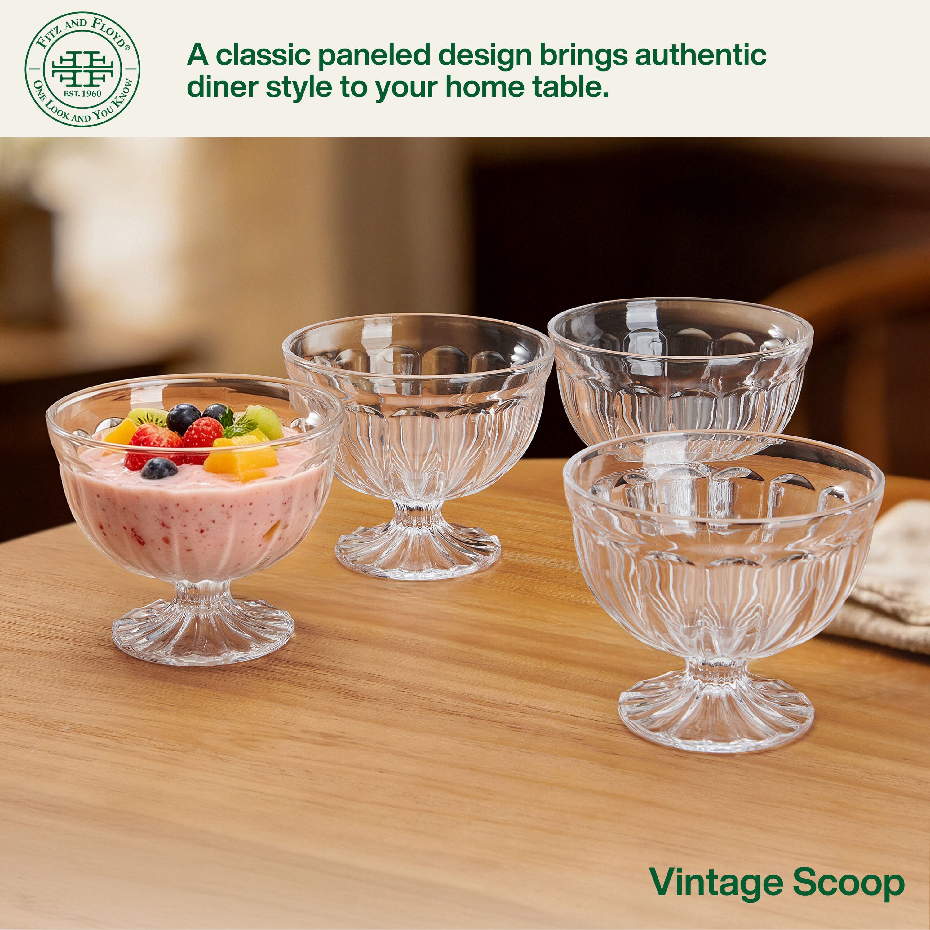 Vintage Scoop Set of 4 Footed Dessert Bowls