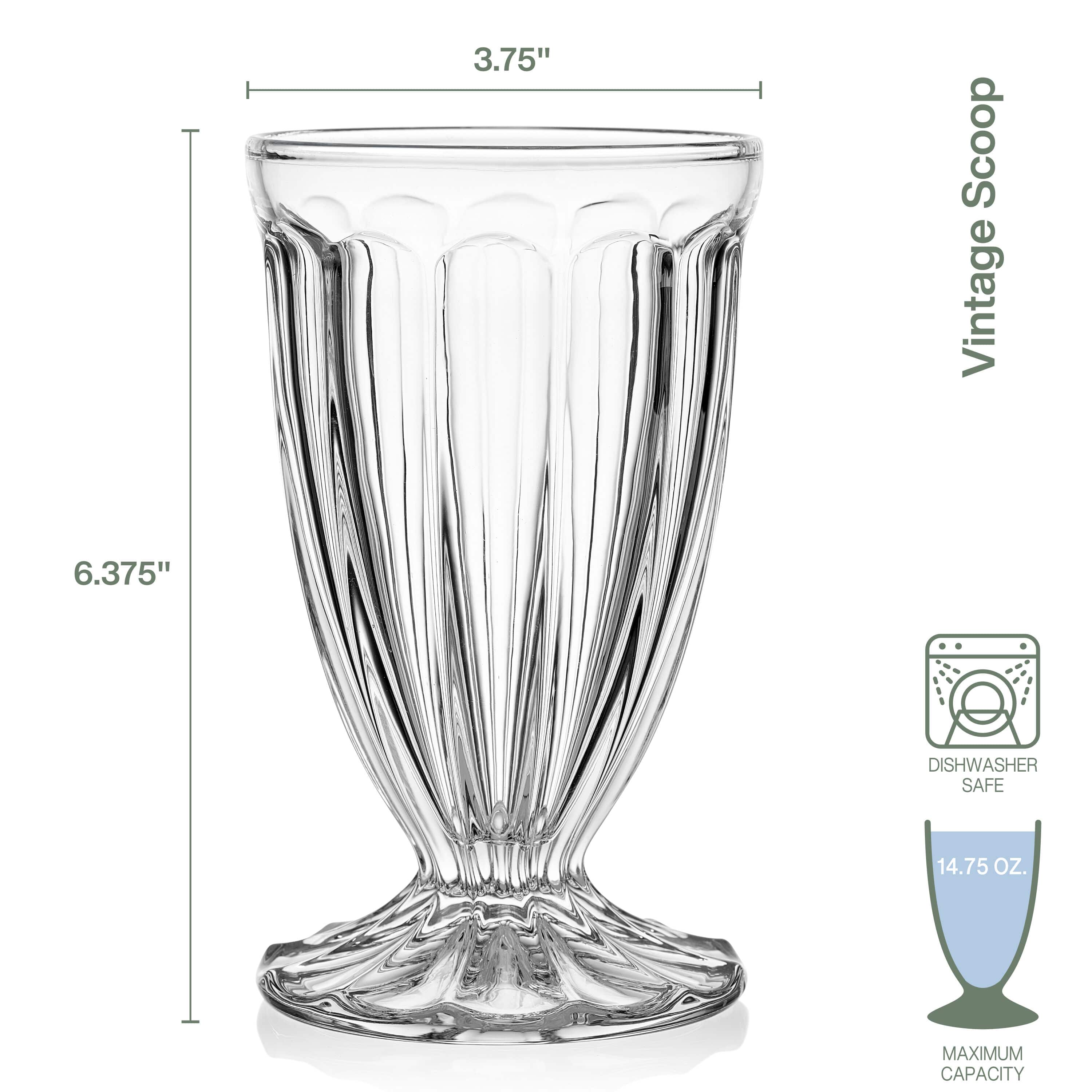 Vintage Scoop Footed Sundae Beverage Glasses Set of 4