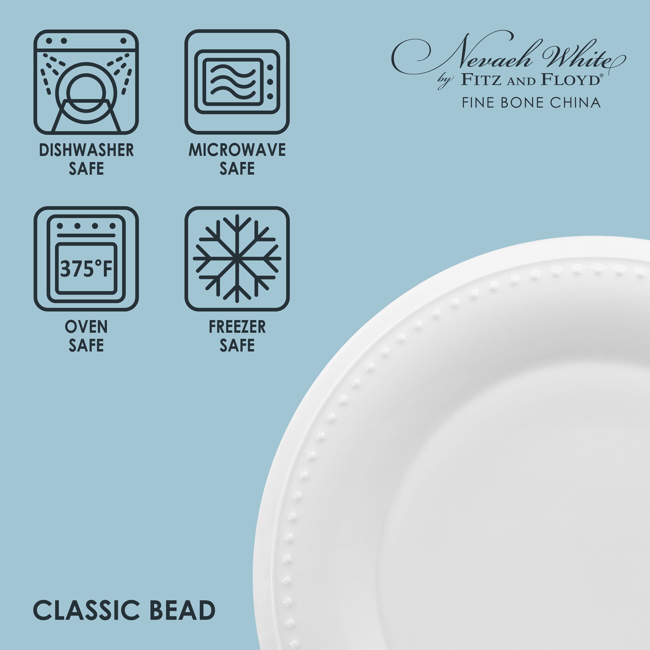 Nevaeh White Classic Bead Set of 4 Dinner Plates