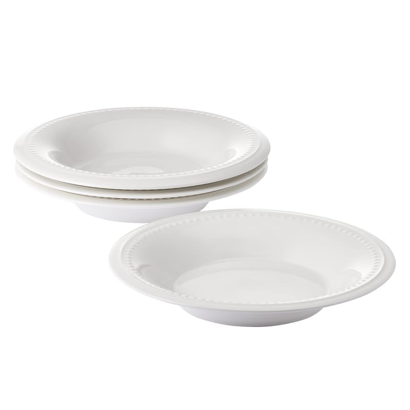Nevaeh White Classic Bead Flared Set of 4 Soup Cereal Bowls