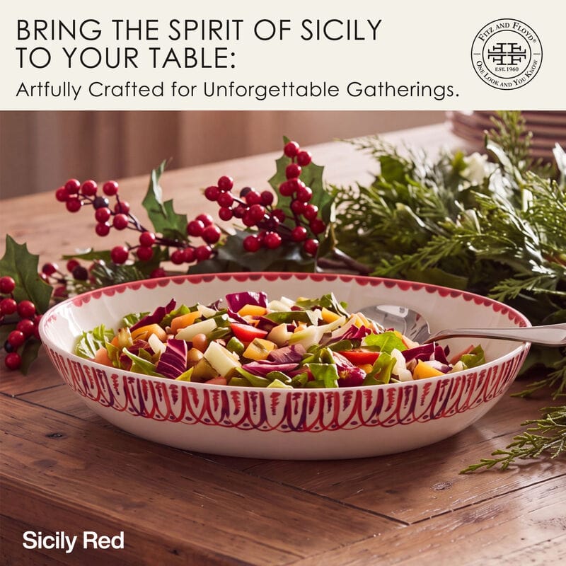 Sicily Red Holiday Partridge Serving Bowl