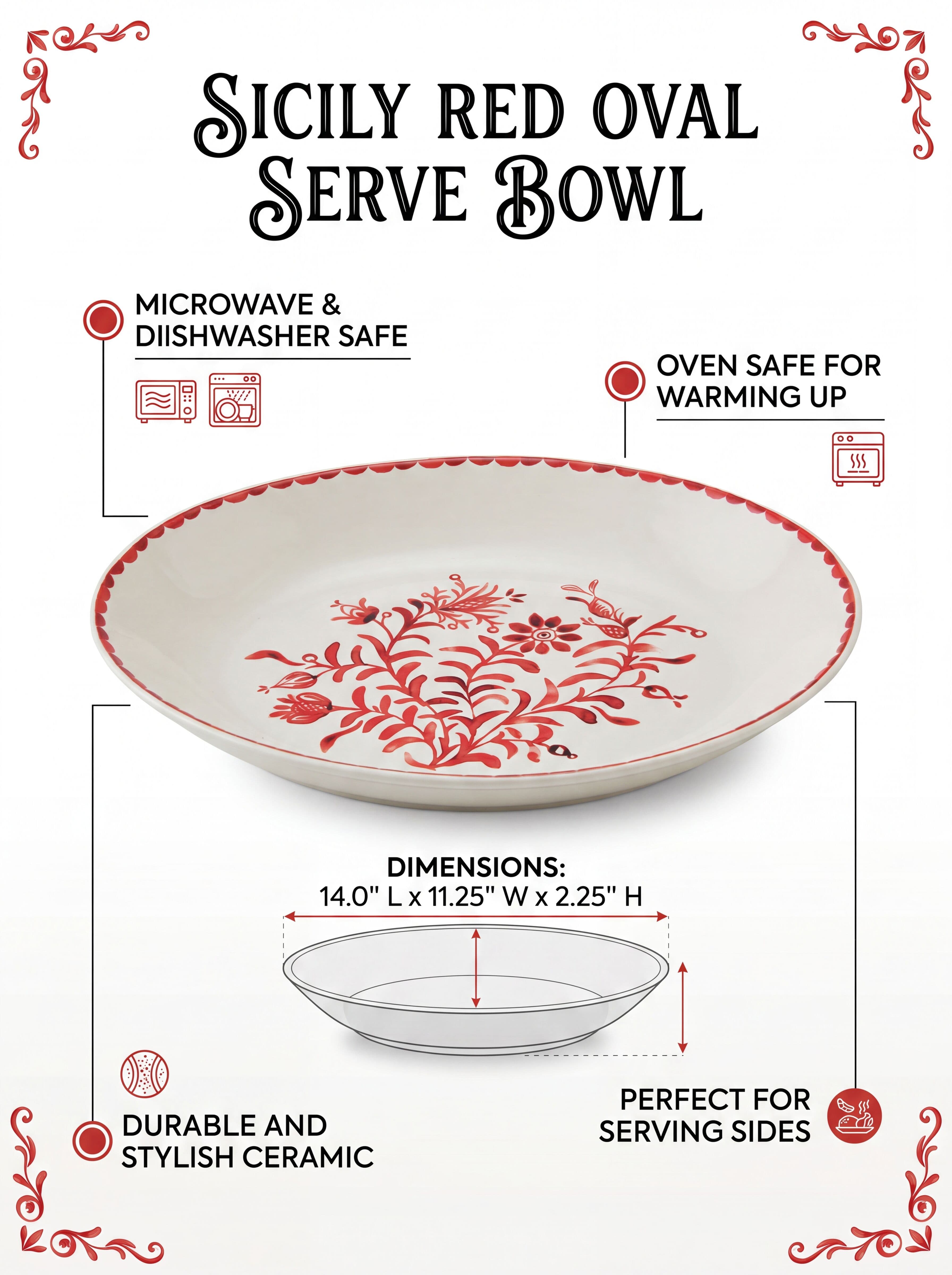 Sicily Red Holiday Partridge Serving Bowl