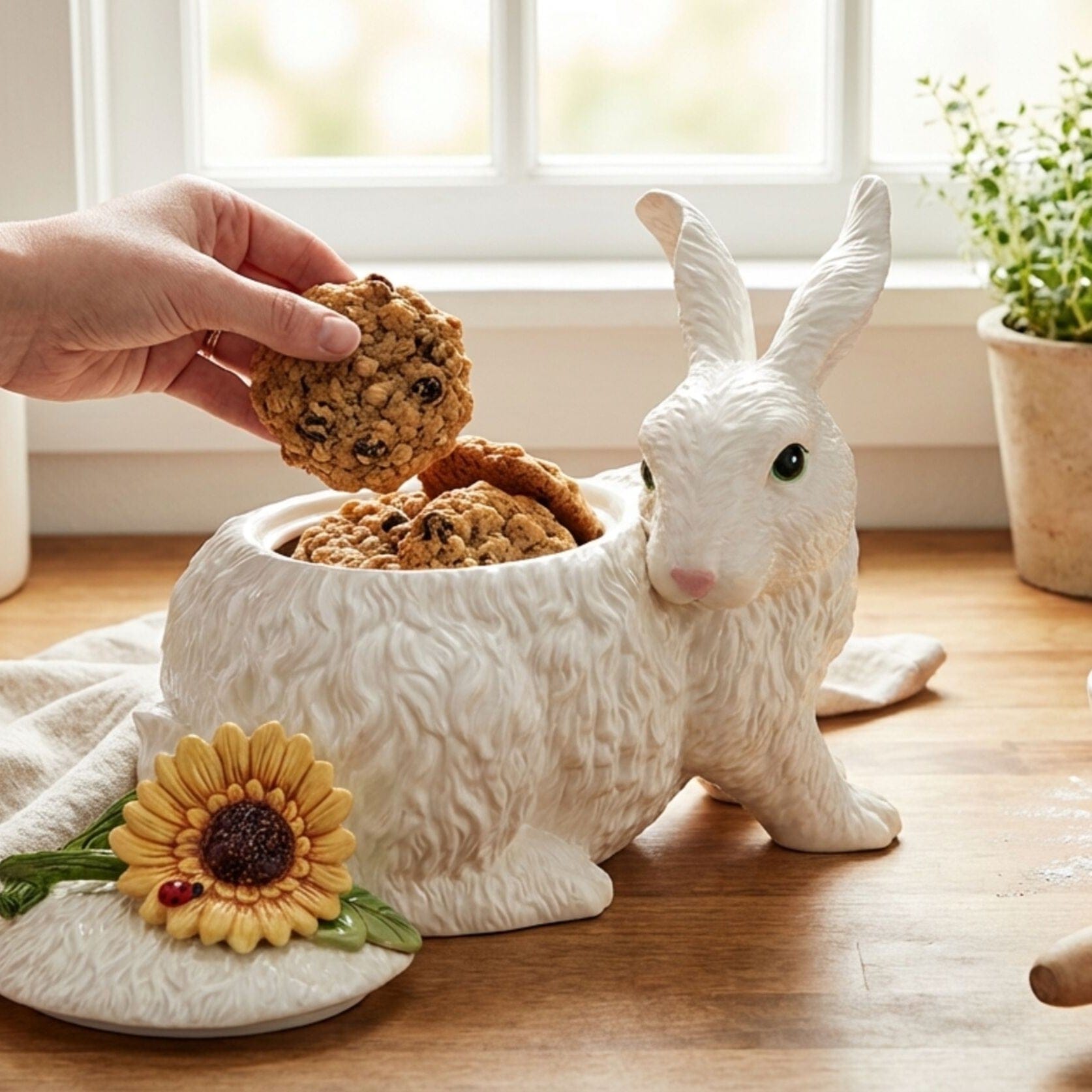 Sunflower Rabbit Cookie Jar