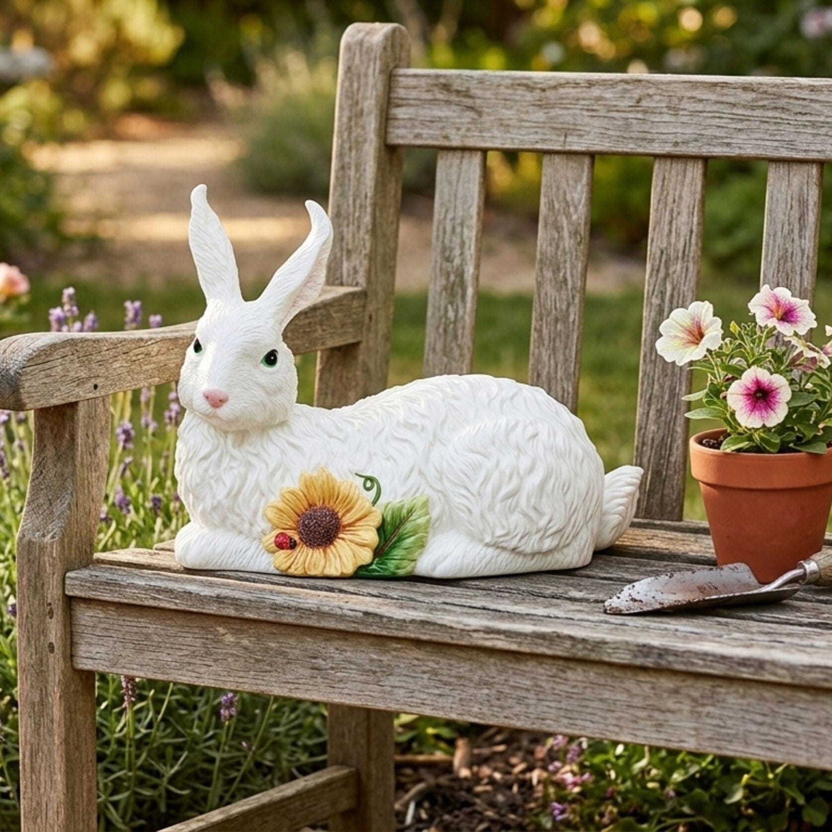 Sunflower Resting Rabbit Figurine, 9.75 IN