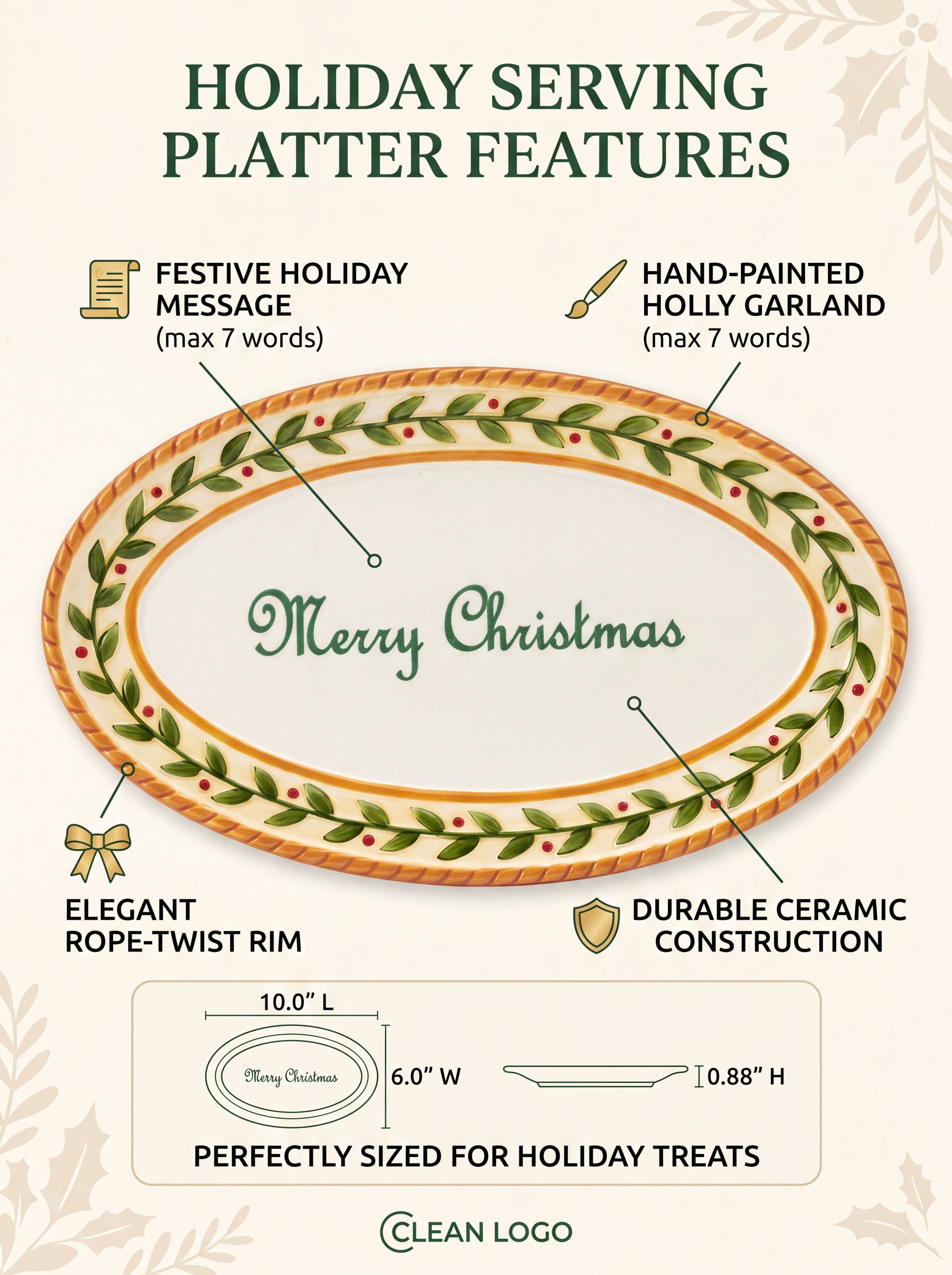 Santa’s Gift Merry Christmas Sentiment Small Serving Platter
