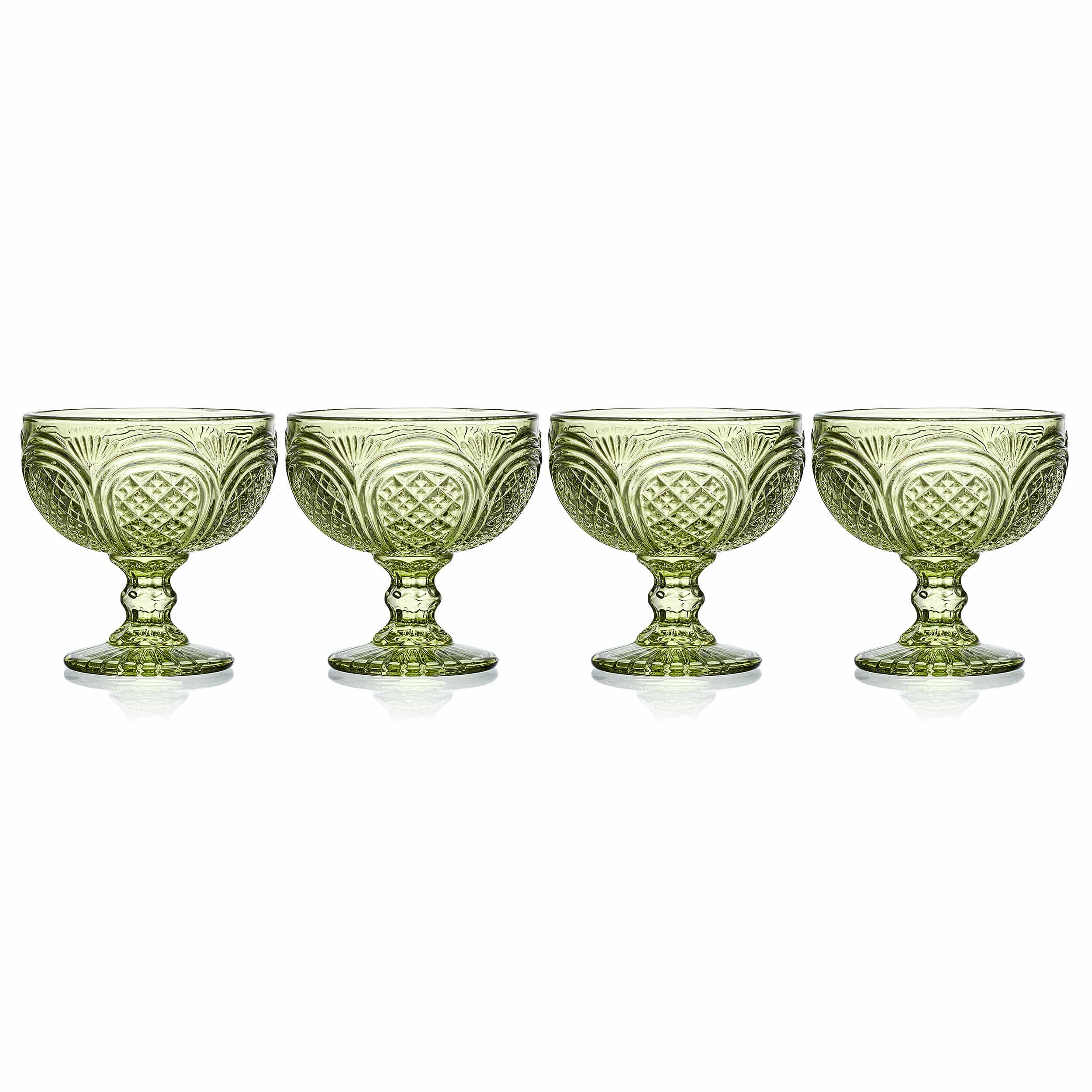 Sicily Green Set of 4 Footed Dessert Bowls