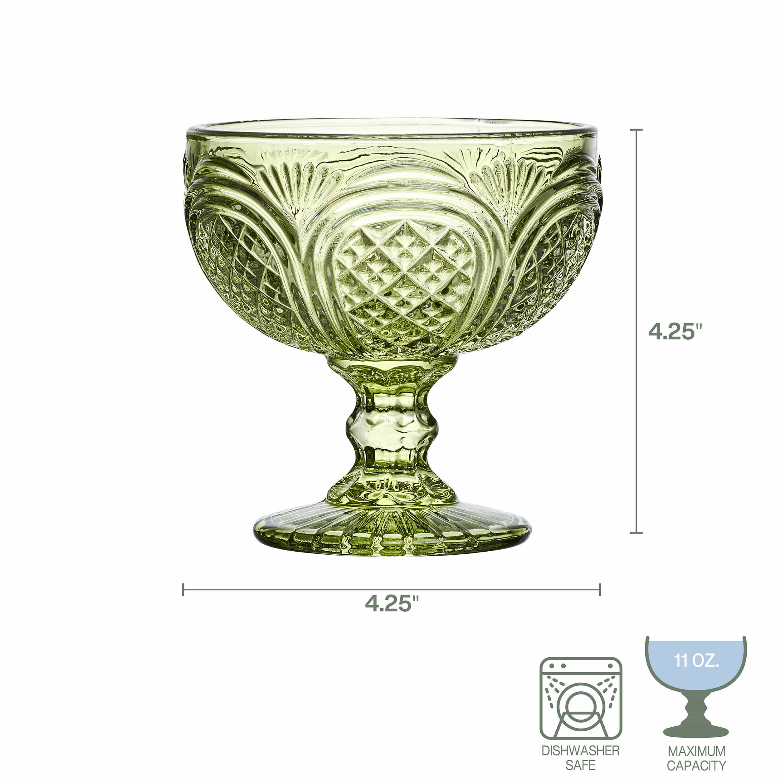 Sicily Green Set of 4 Footed Dessert Bowls