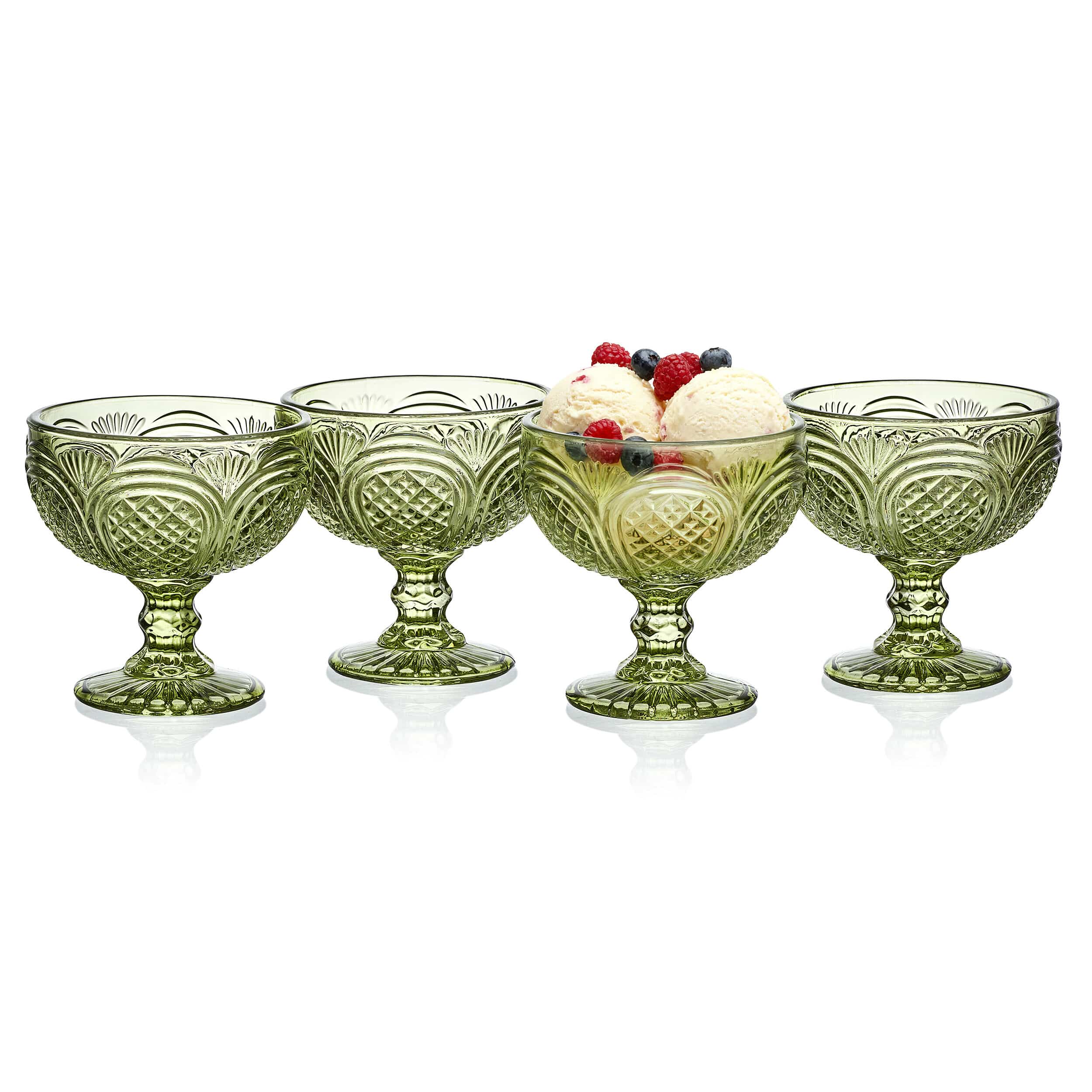 Sicily Green Set of 4 Footed Dessert Bowls