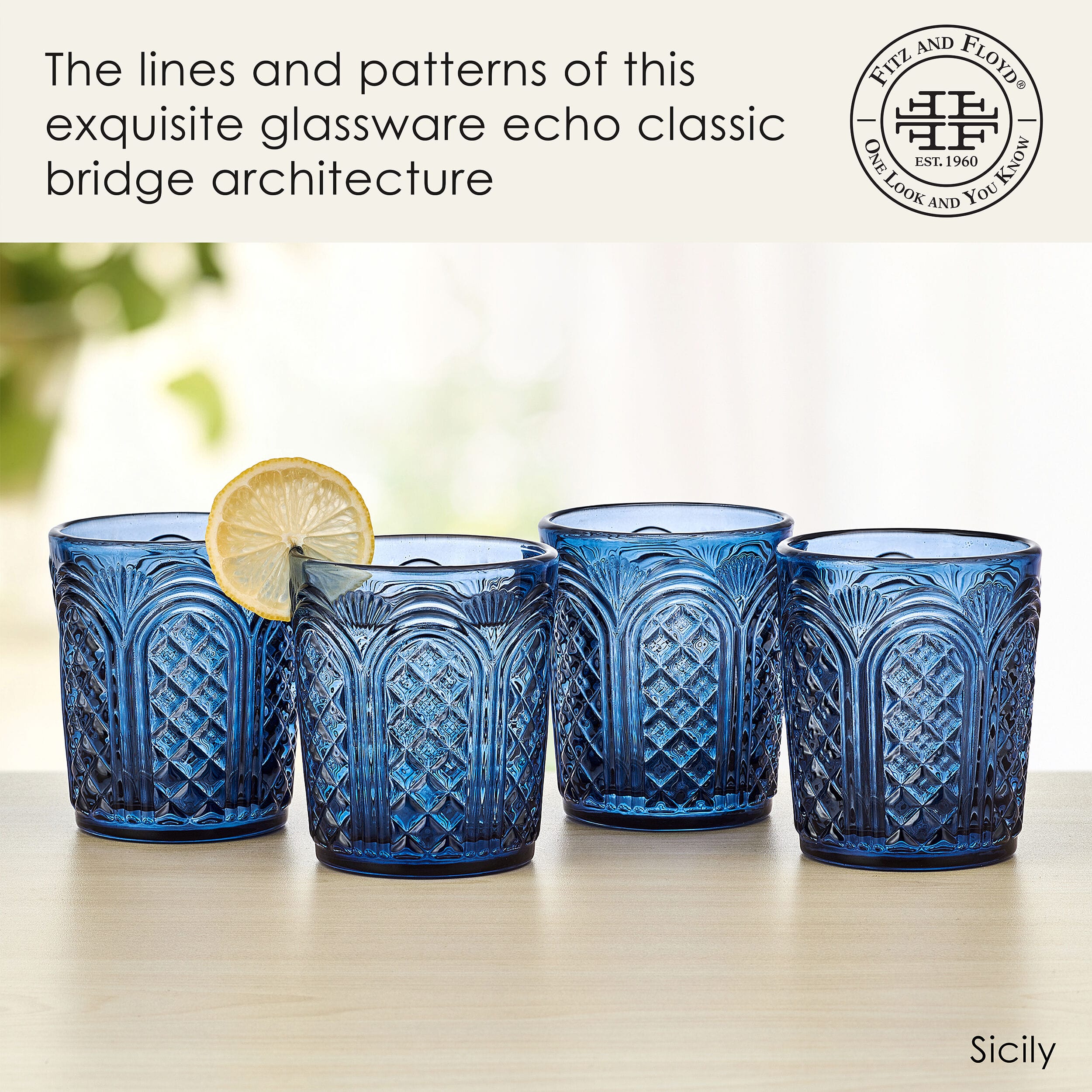 Sicily Blue Double Old Fashioned Glasses Set of 4