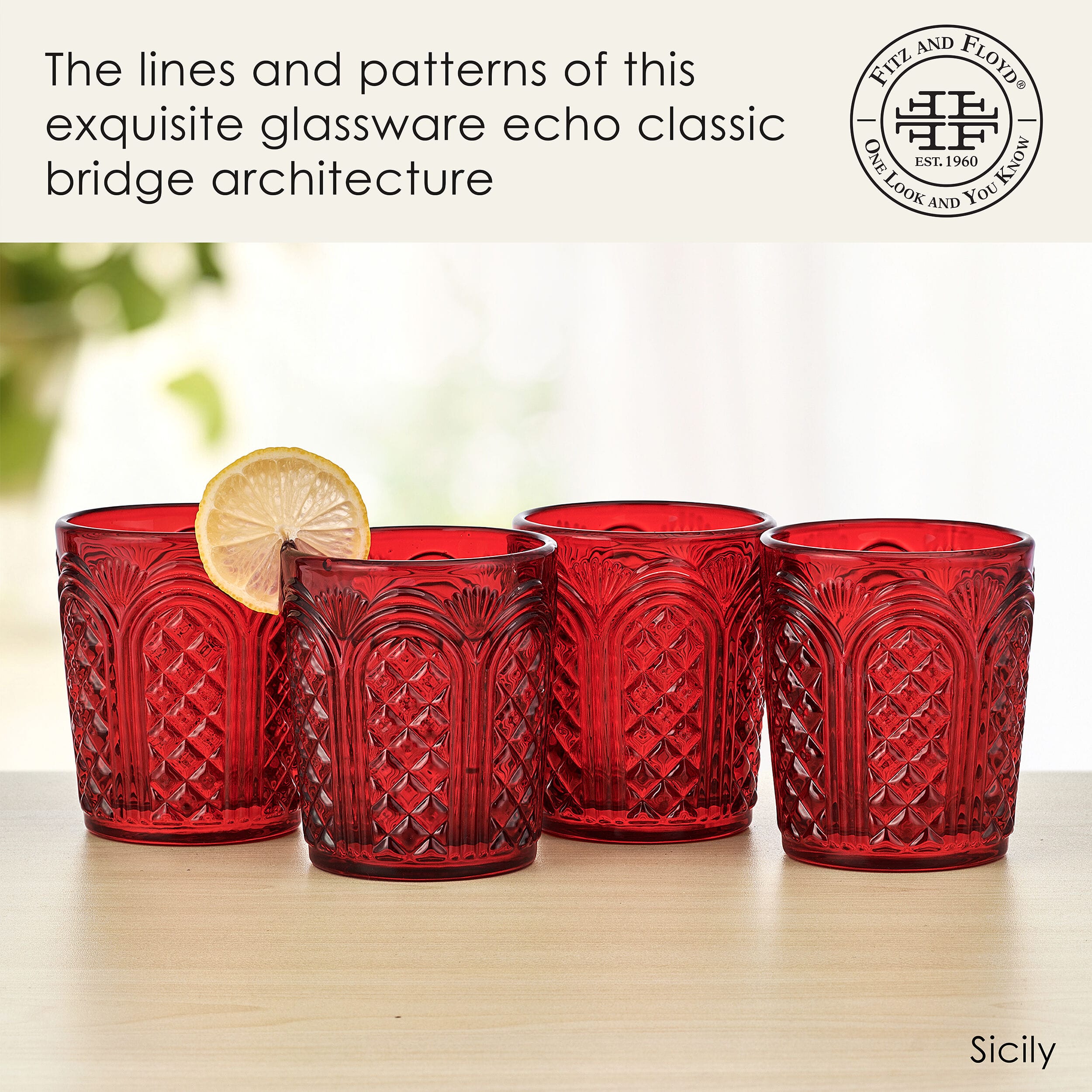 Sicily Red Double Old Fashioned Glasses Set of 4