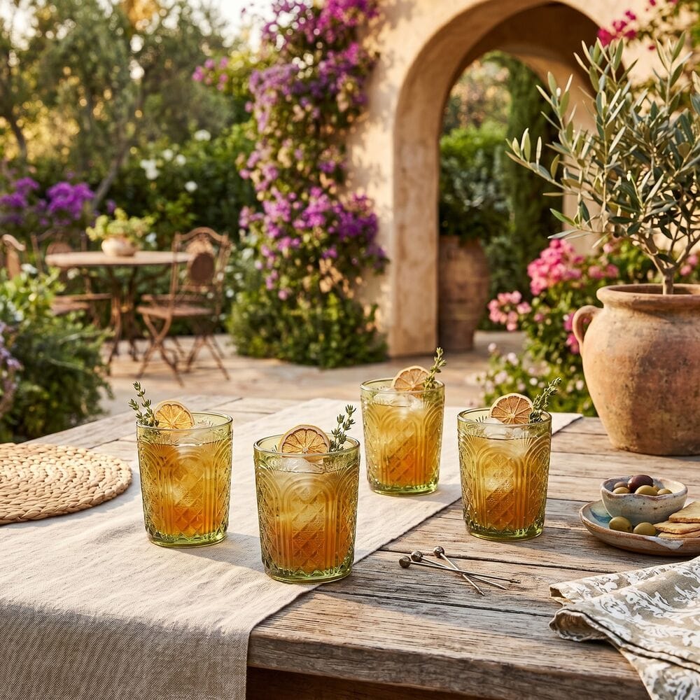 Sicily Green Double Old Fashioned Glasses Set of 4