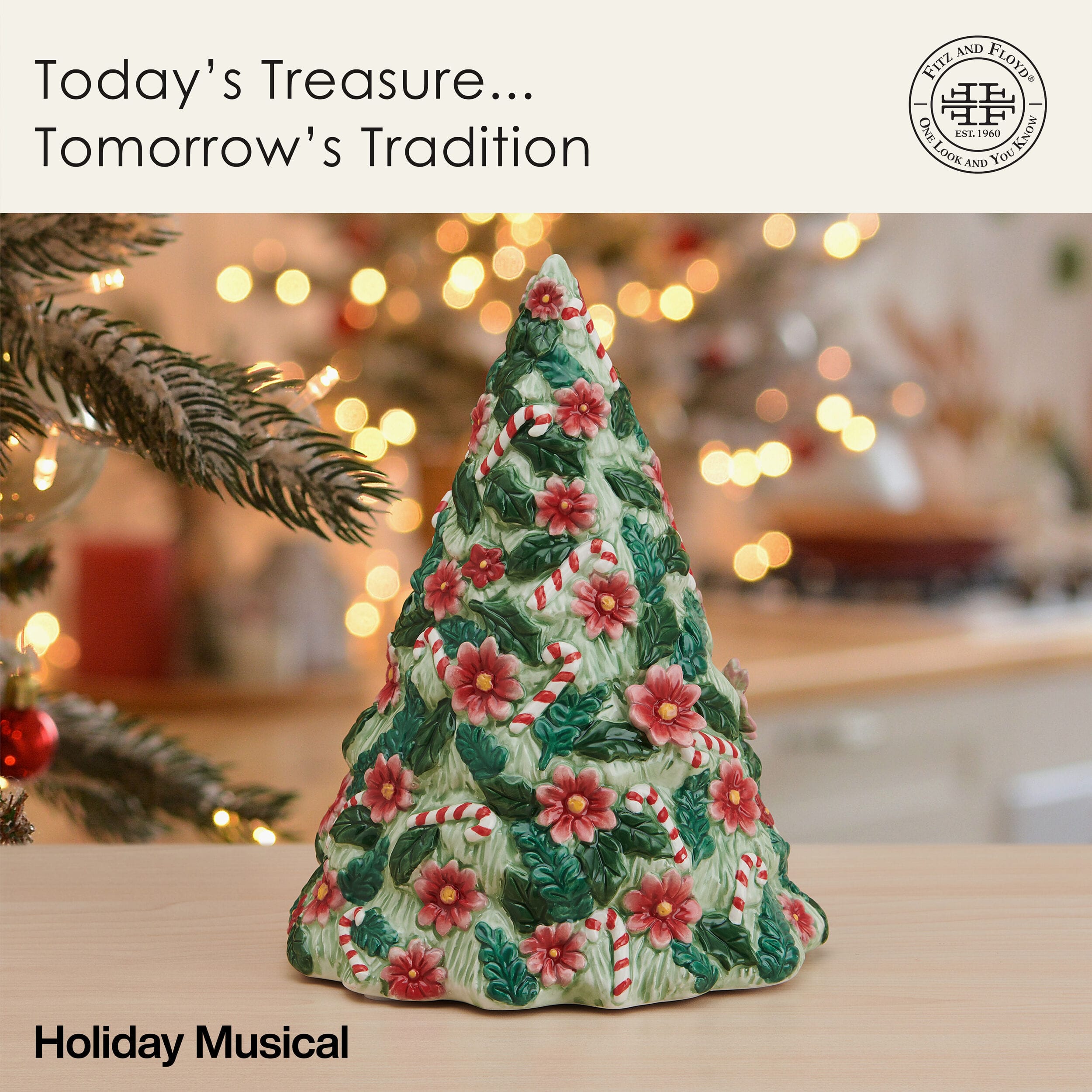 Candy Cane Christmas Tree Musical Figurine, 8.8 IN