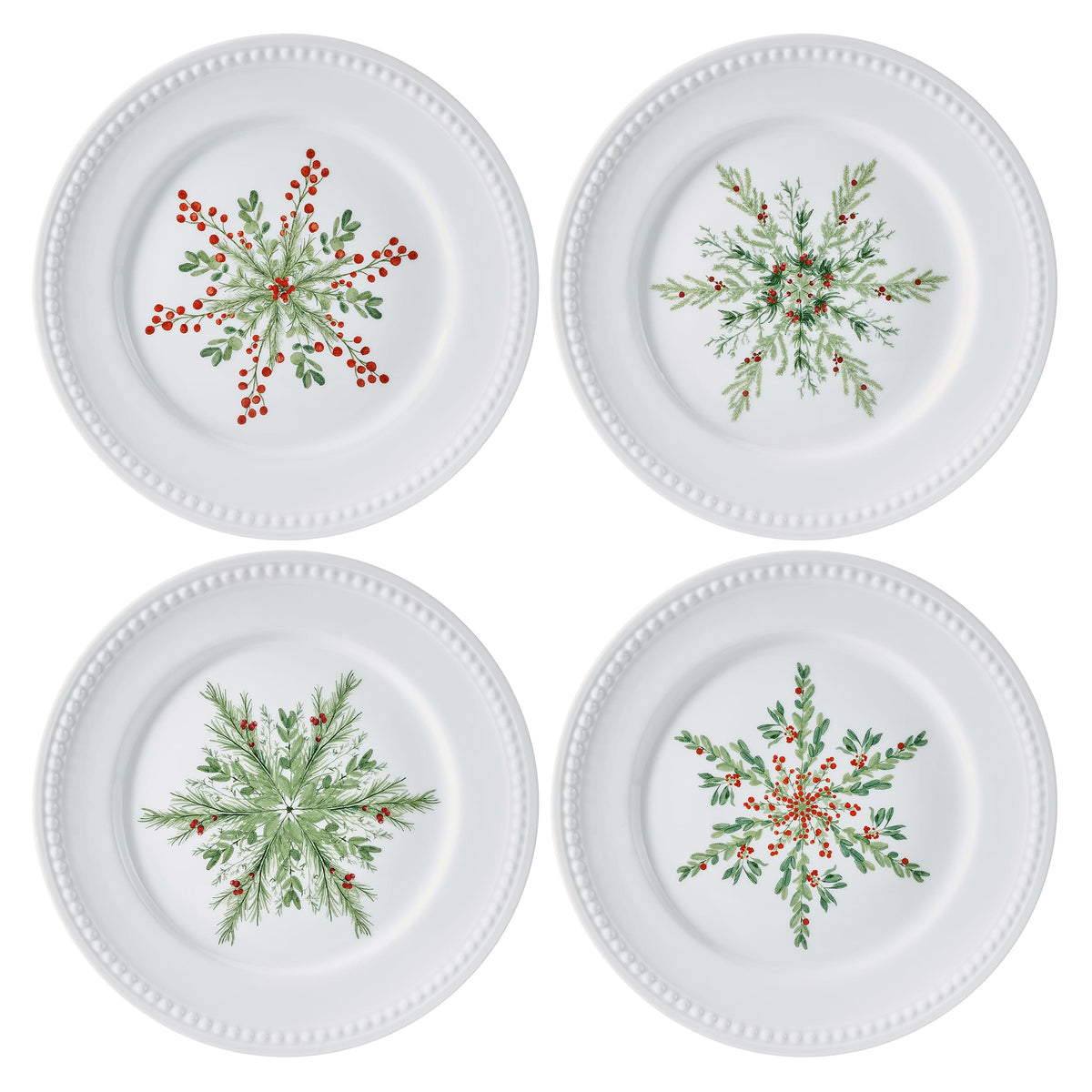 Everyday White® Holiday Evergreen Snowflake Set of 4 Salad Plates