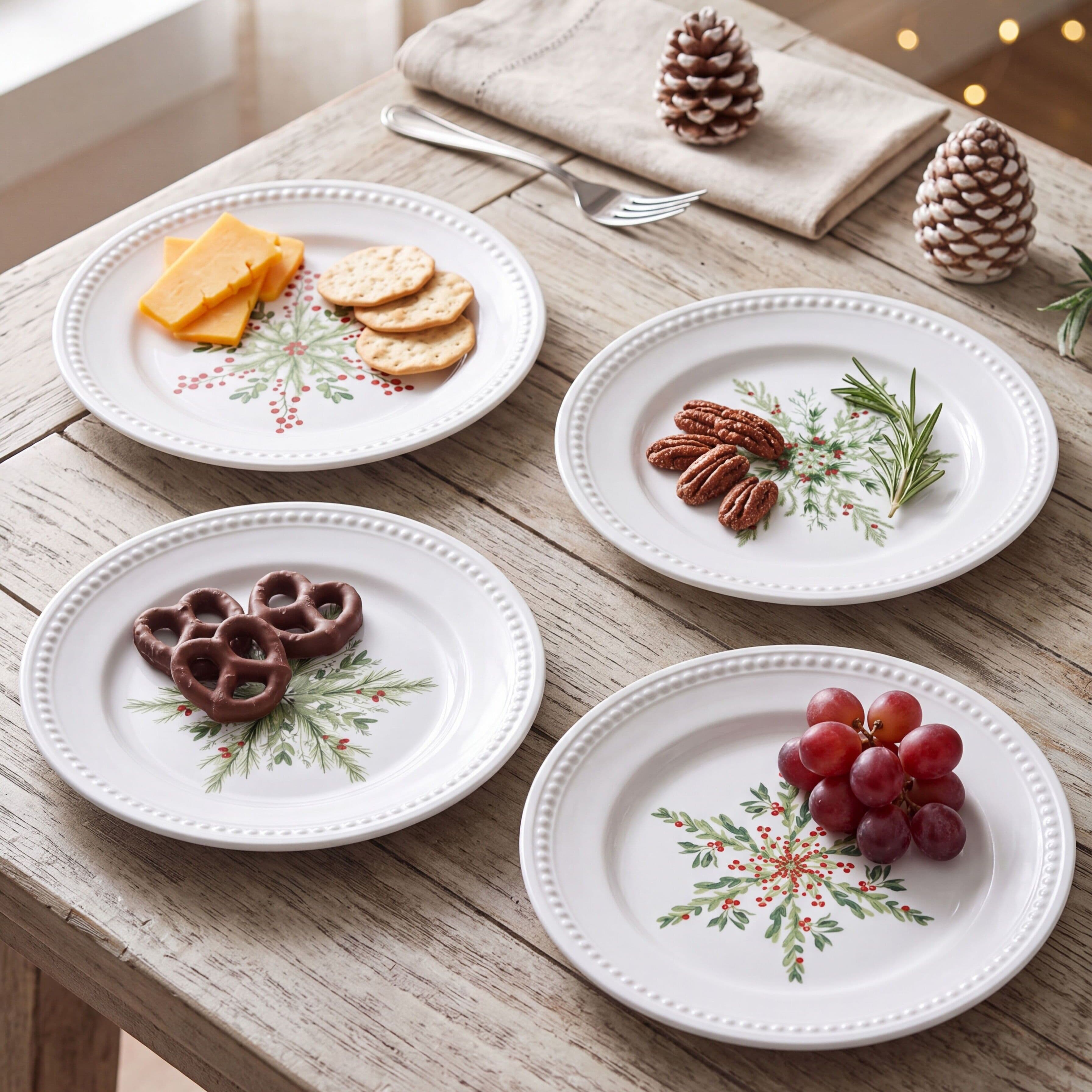 Everyday White® Holiday Evergreen Snowflake Set of 4 Salad Plates