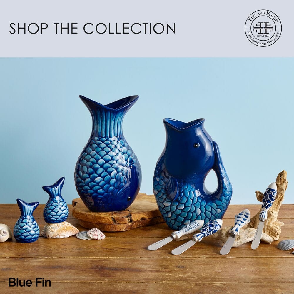 Coastal Blue Fin Vase, 9.75 IN