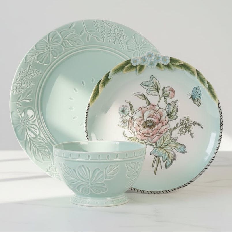 English Garden Bloom 12 Piece Dinnerware Set, Service for 4