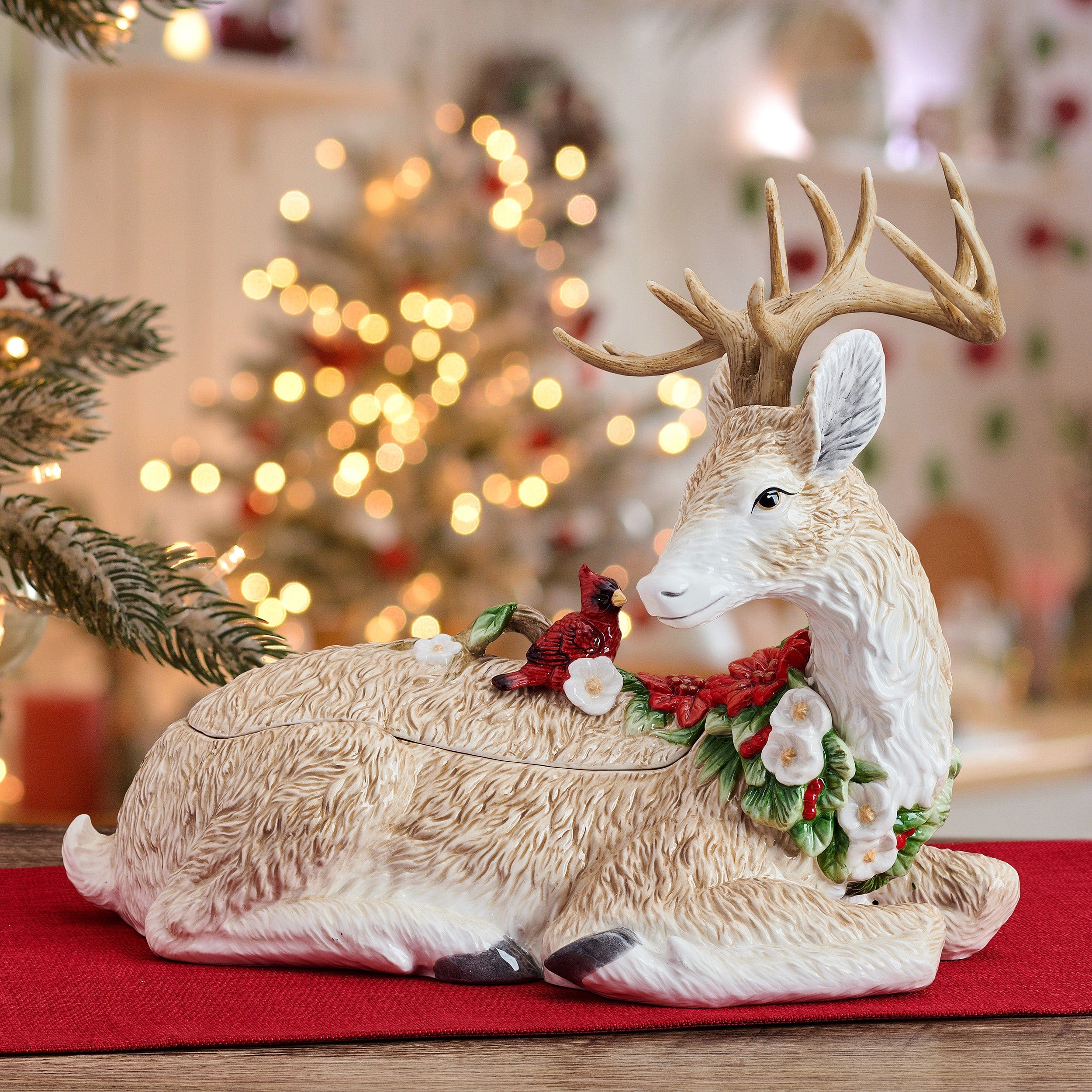 Poinsettia Holiday Deer Cookie Jar