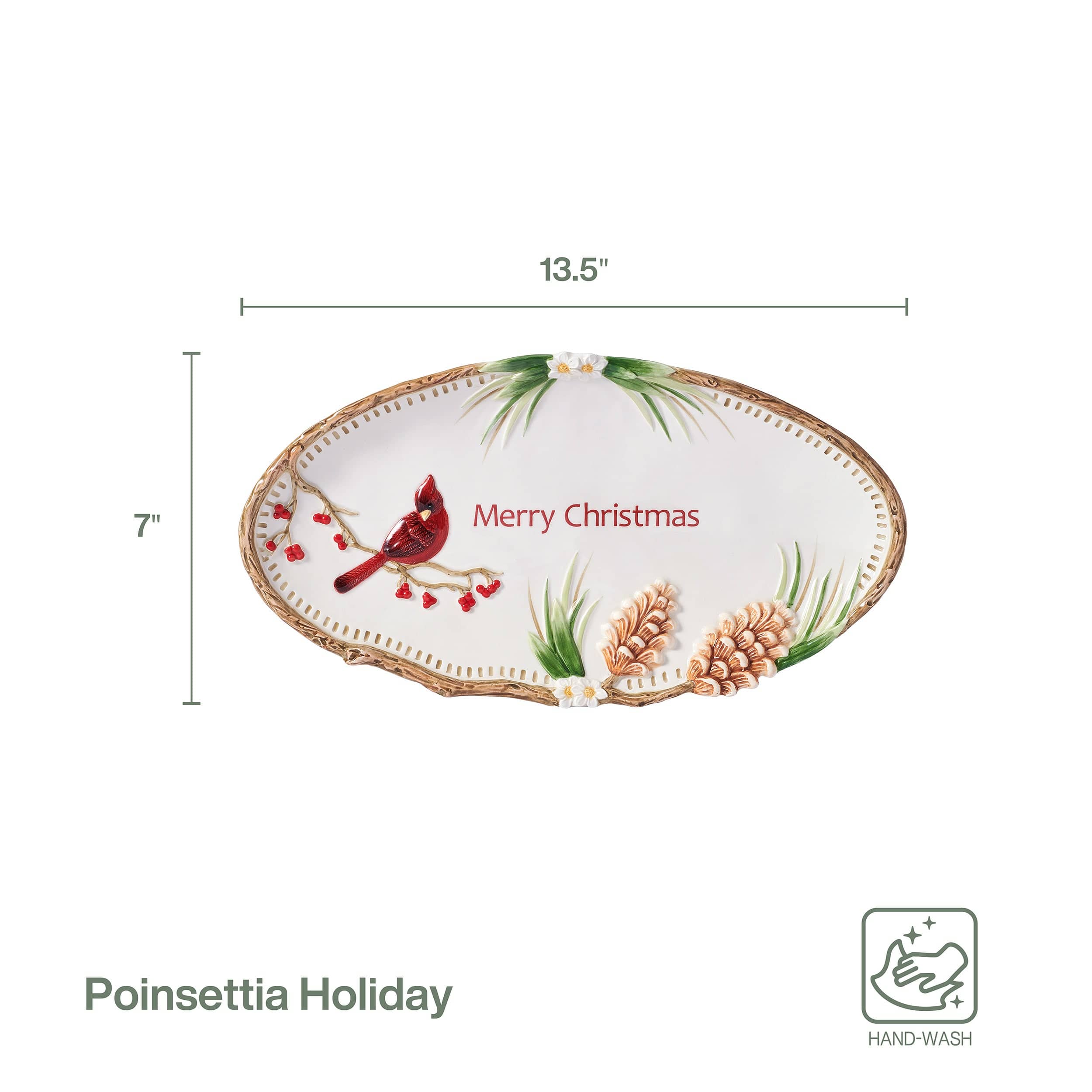 Poinsettia Holiday Merry Christmas Serving Platter