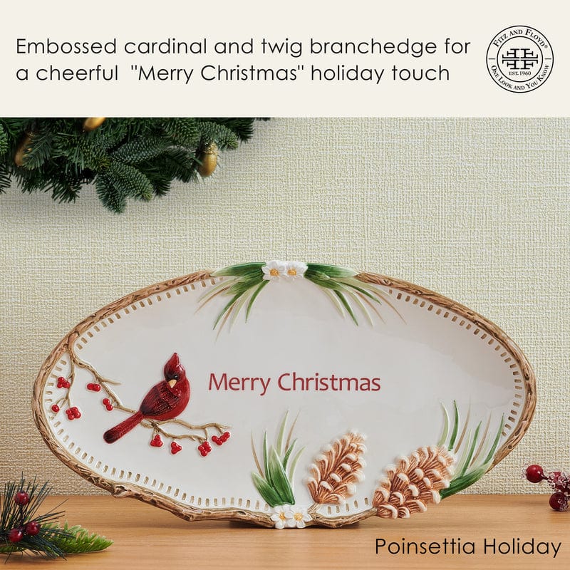 Poinsettia Holiday Merry Christmas Serving Platter
