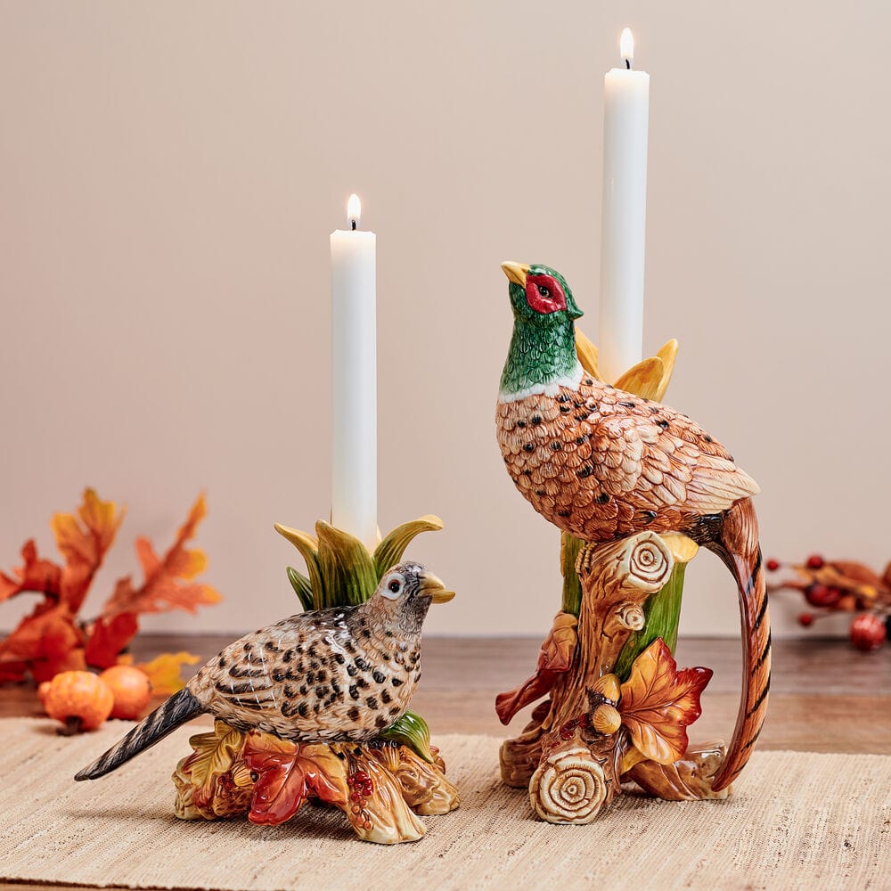 Fall Harvest Pheasant Figurine Candleholders, Set of 2