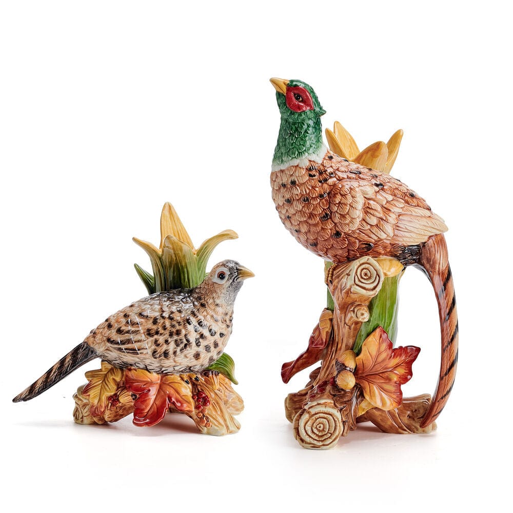 Fall Harvest Pheasant Figurine Candleholders, Set of 2