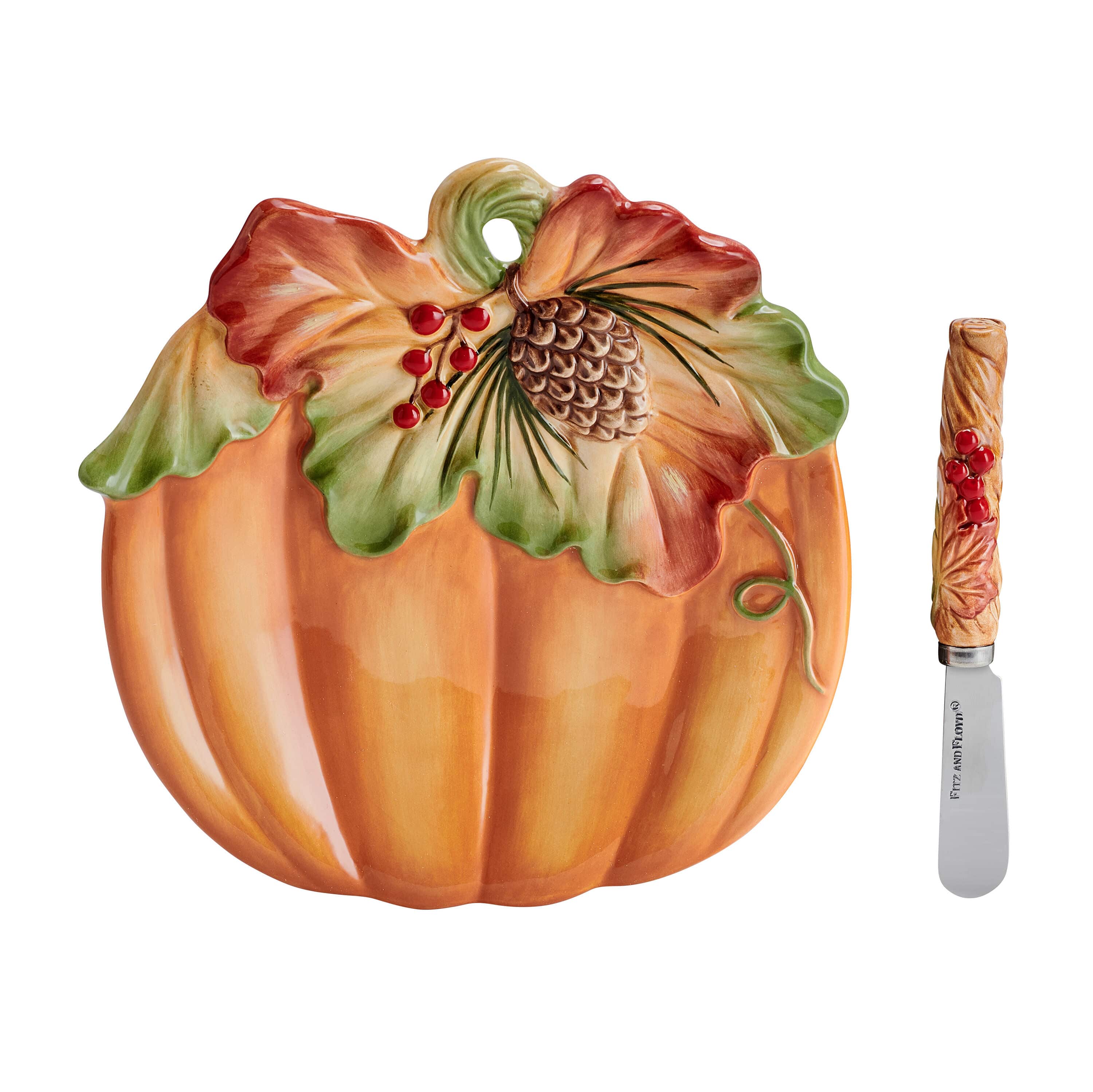 Harvest Pumpkin Snack Plate with Spreader