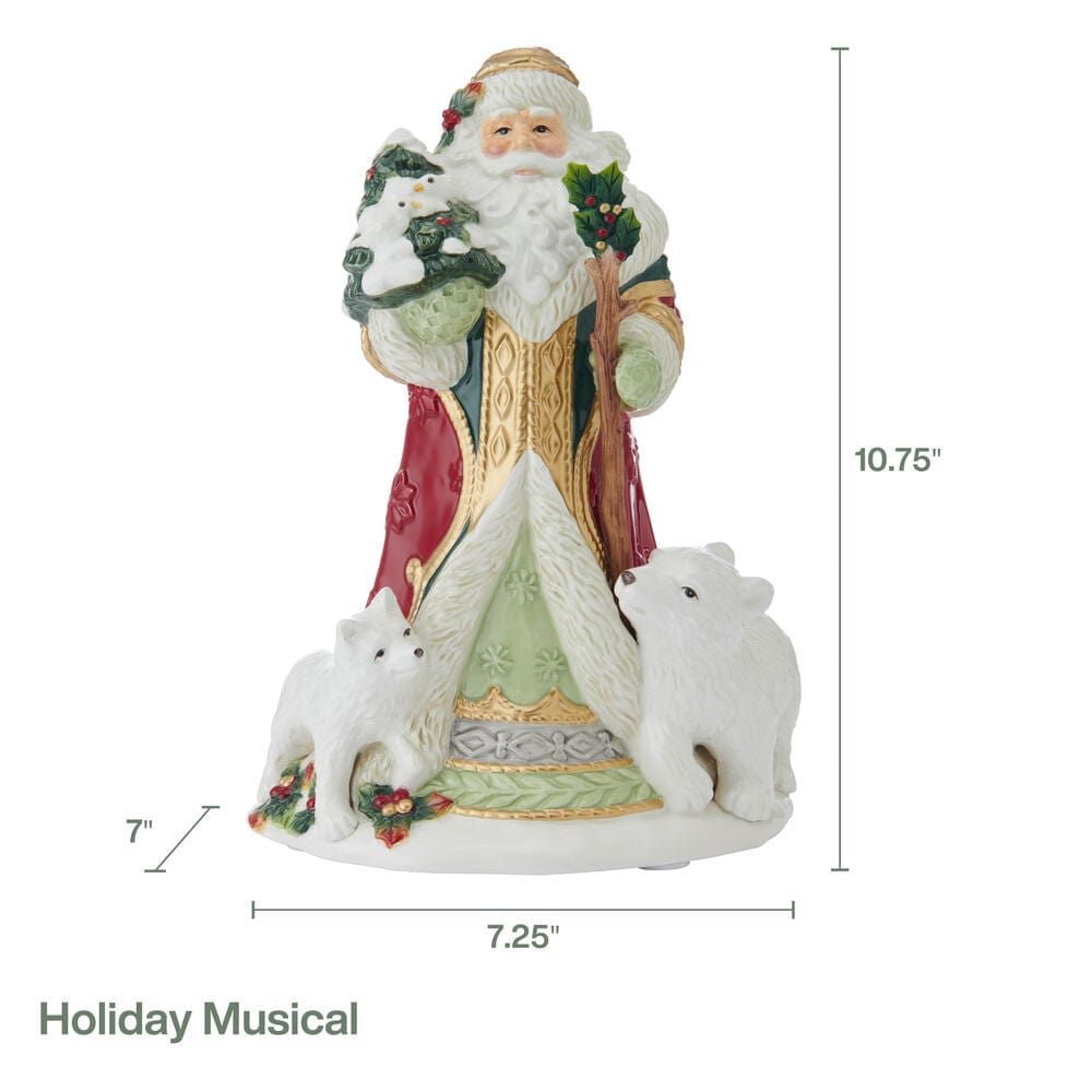 Woodland Holiday Musical Santa Figurine, 10.75 IN