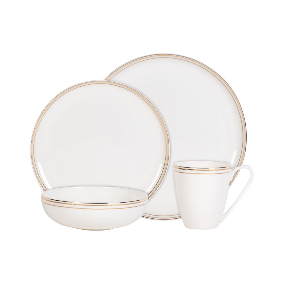Nevaeh White Gold Bands 16 Piece Dinnerware Set, Service For 4