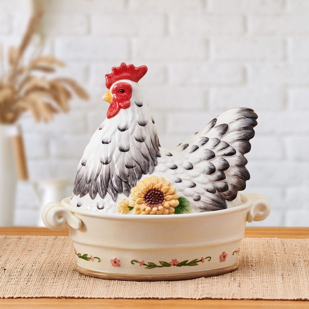 英国製   【covered vegetable】 Provence Sunflower Hen Covered Vegetable Serving Bowl