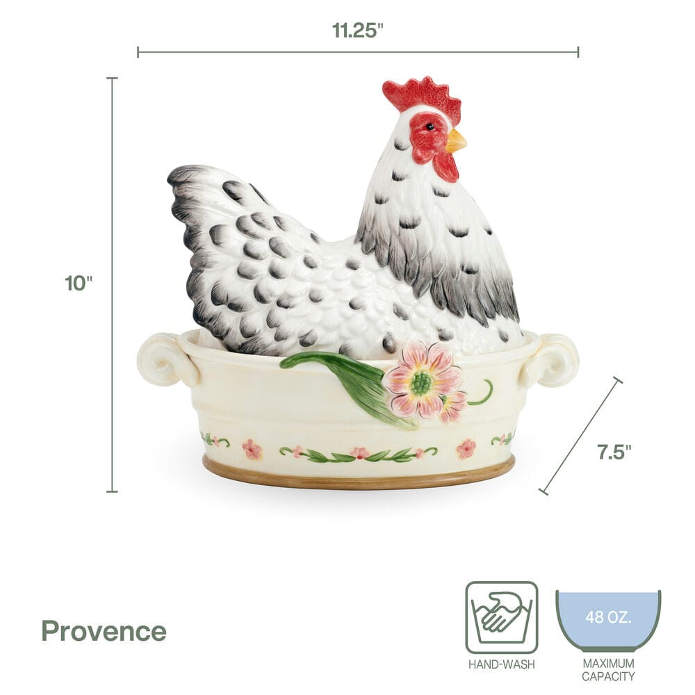 Provence Sunflower Hen Covered Vegetable Serving Bowl