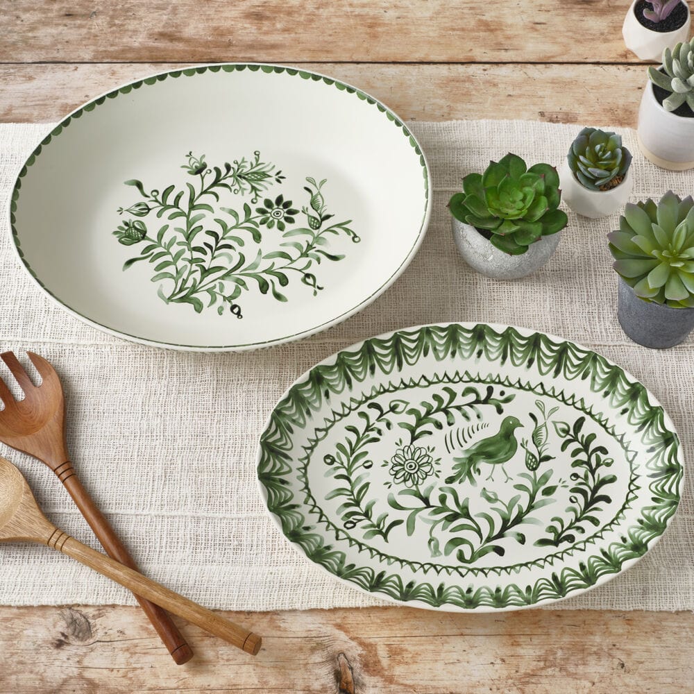 Sicily Green Serving Bowl and Platter Set - Main Image