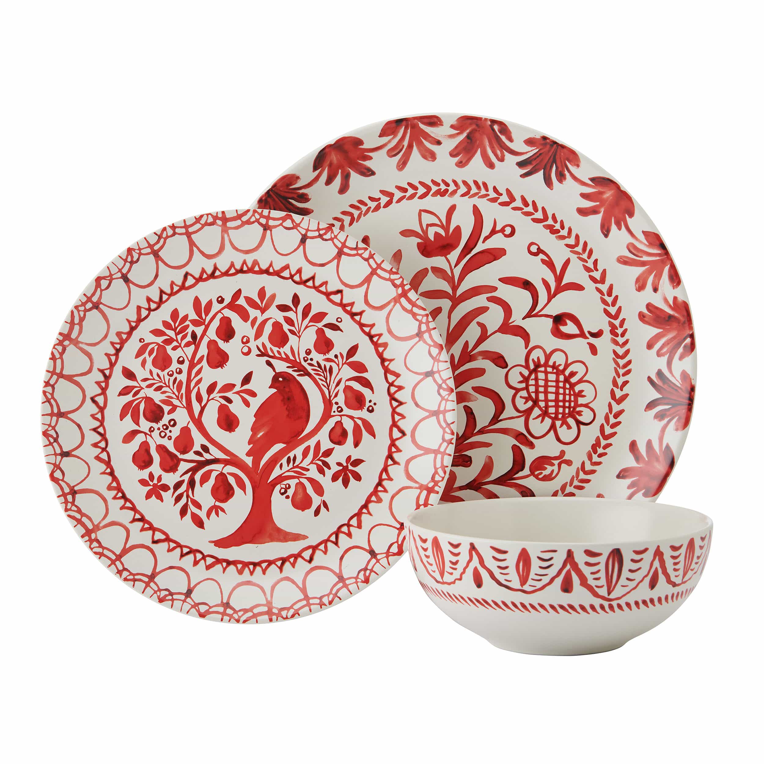 Sicily Red Holiday Partridge 12 piece Dinnerware Set, Service for 4