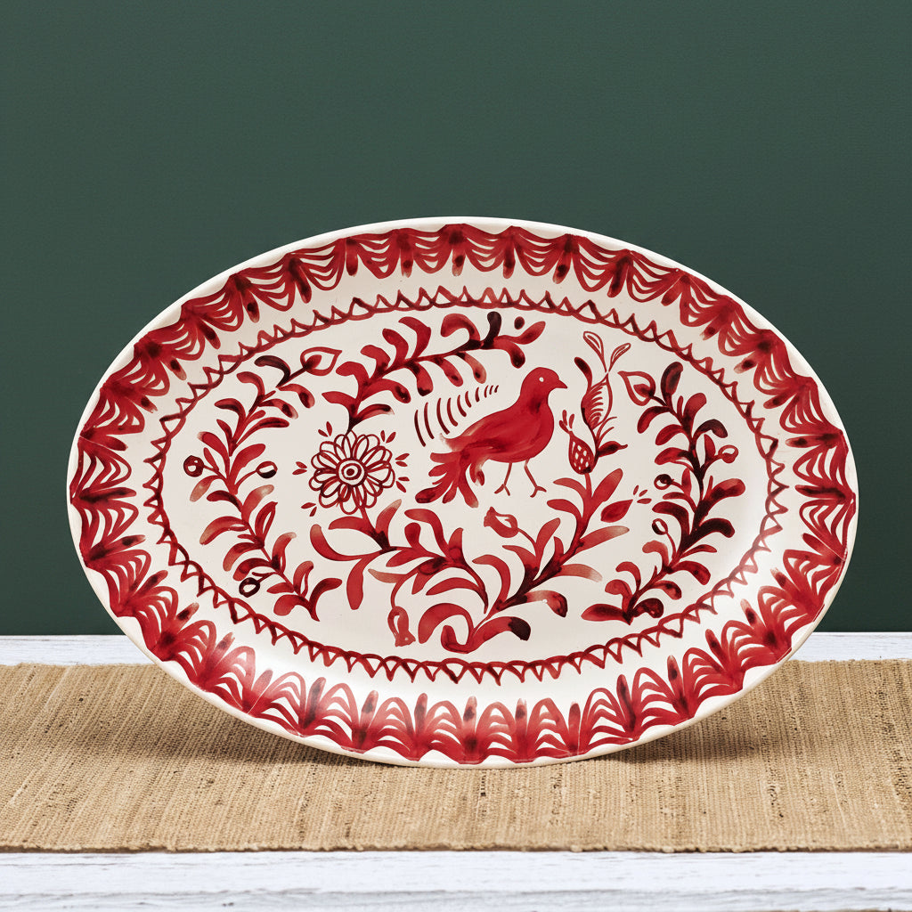 Sicily Red Holiday Partridge Oval Platter
