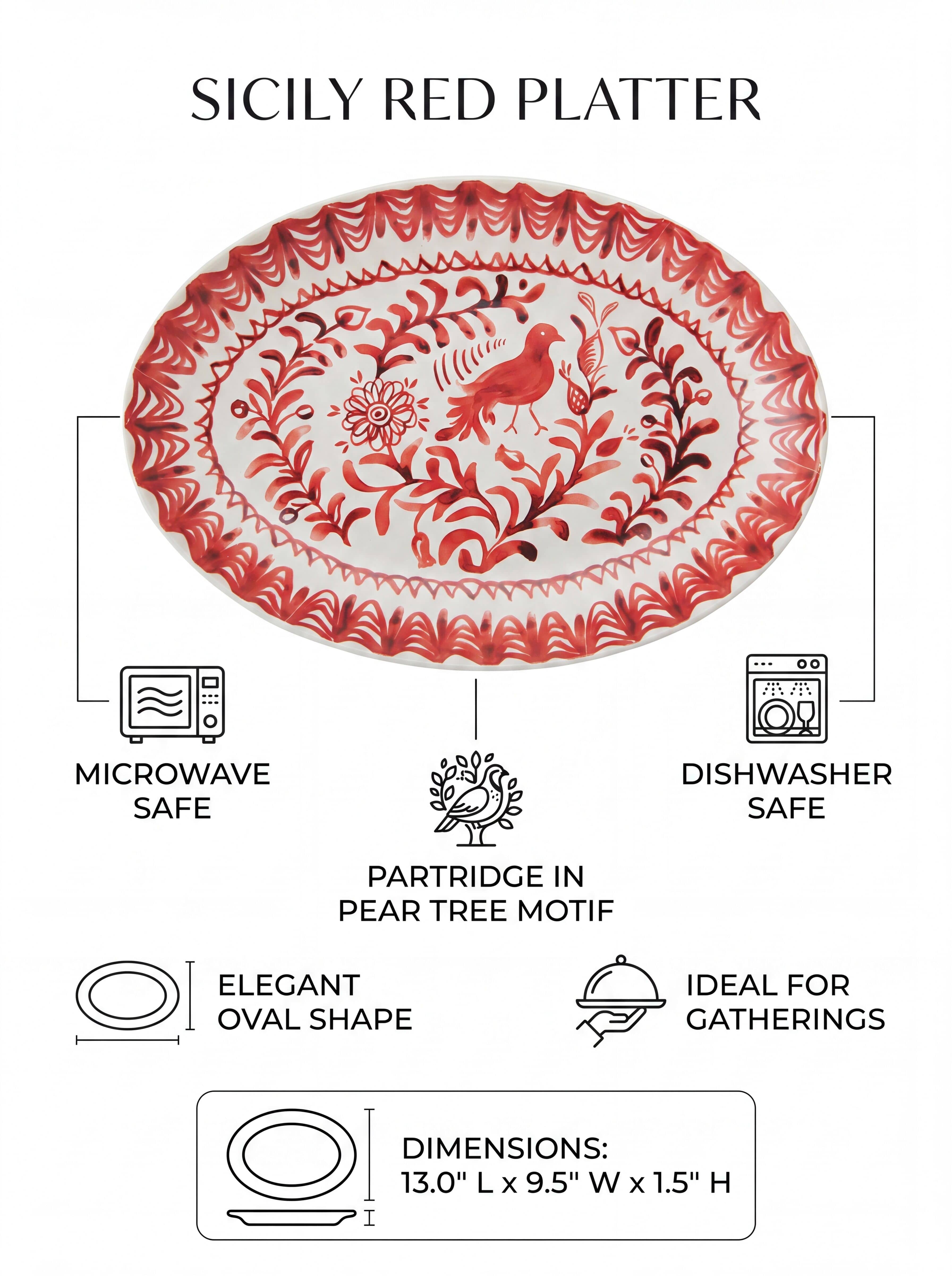 Sicily Red Holiday Partridge Oval Platter