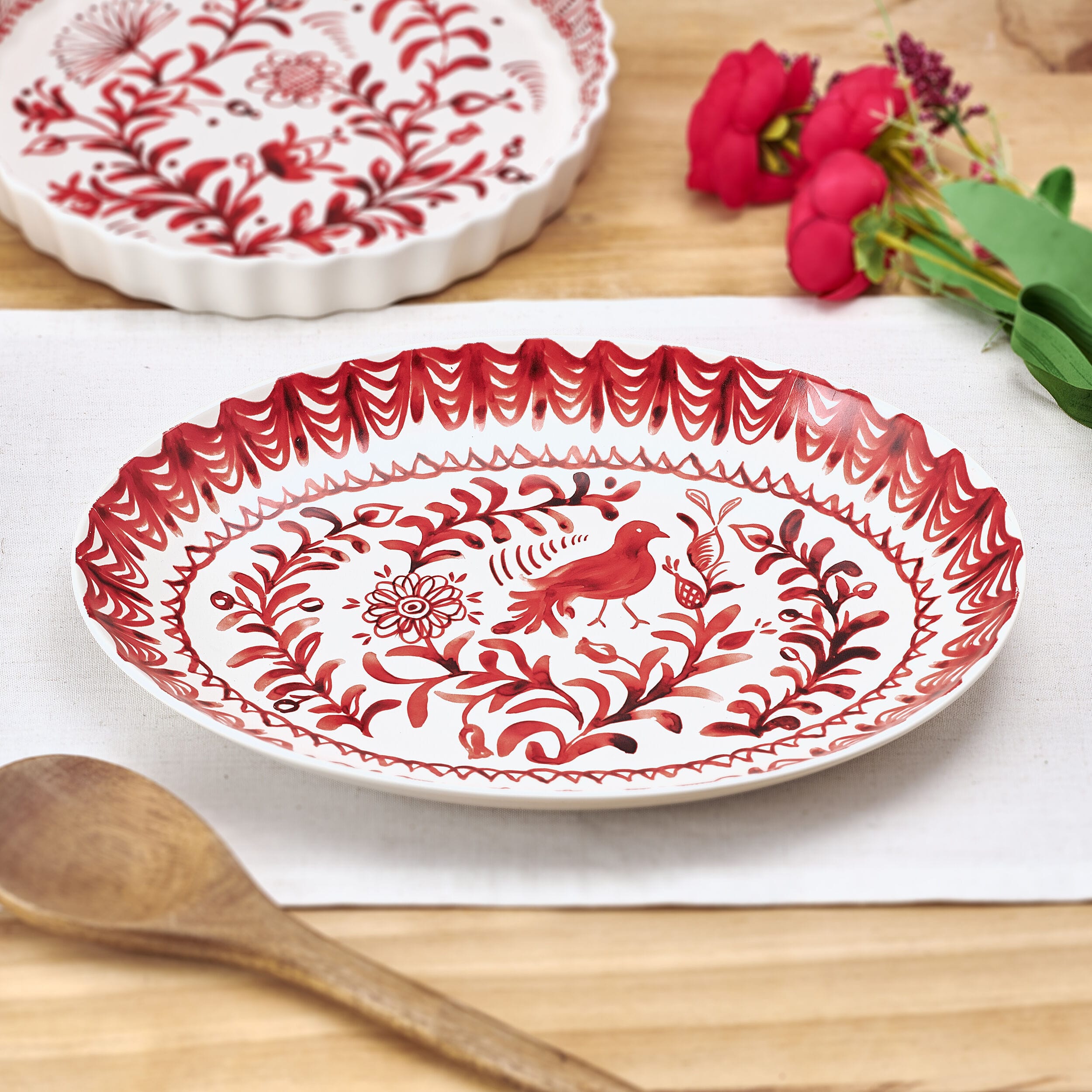 Sicily Red Holiday Partridge Oval Platter