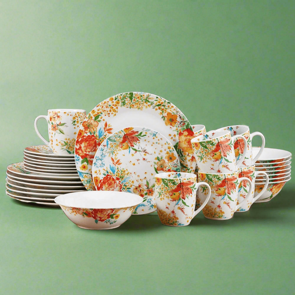 Stoneware Vintage Floral Dinnerware Set Garden Delight 32 Piece