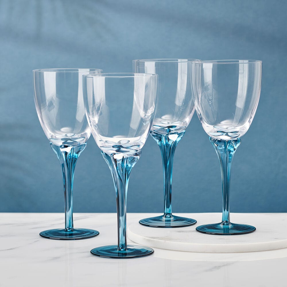 Fitz & Floyd Set of 4 Jardin Wine Glasses, 14 Oz, Blue